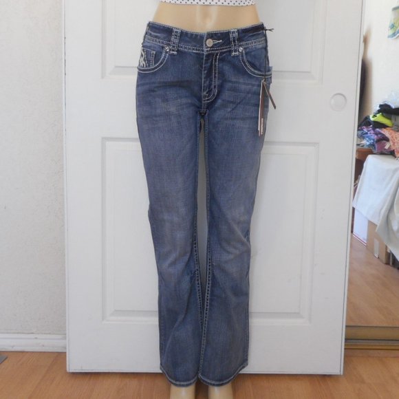 New ROCK & ROLL Cowgirl Jeans Size 29 x 34 Mid Rise Boot Cut Denim - Picture 2 of 12